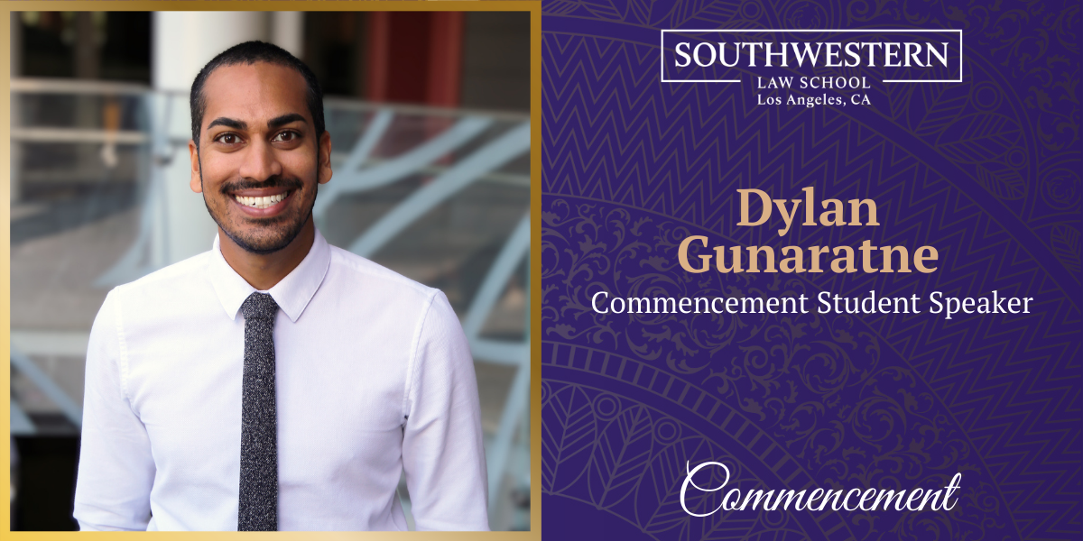Dylan Gunaratne headshot with text "Dylan Gunaratne Commencement Student Speaker" to the right