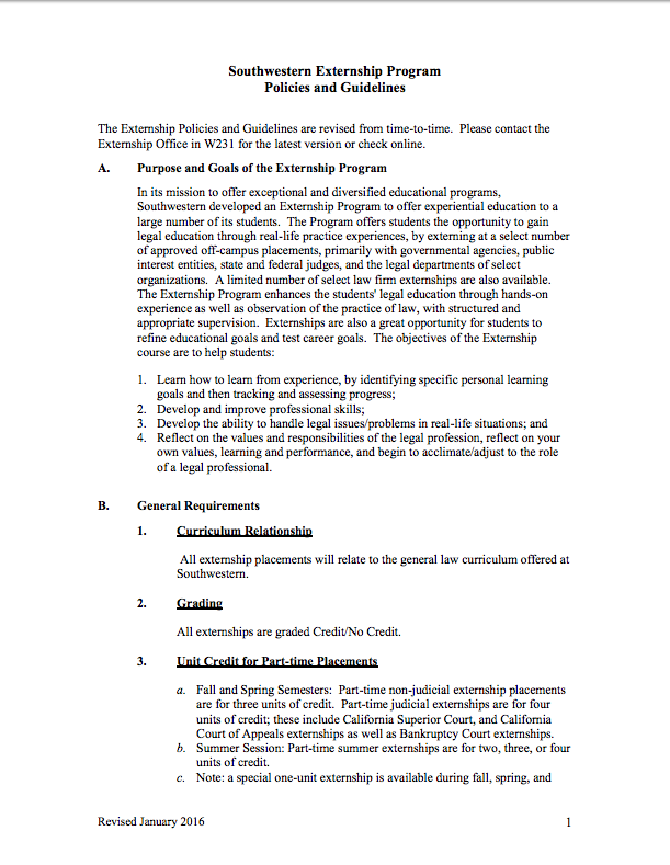 Externship Program Policies and Guidelines