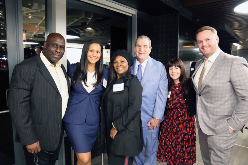 Hon. Altus Hudson, Britany Engelman, Lynda Sheridan, Brian Panish, Rachel Gezerseh, and Dan Kramer at 50/50 Reception