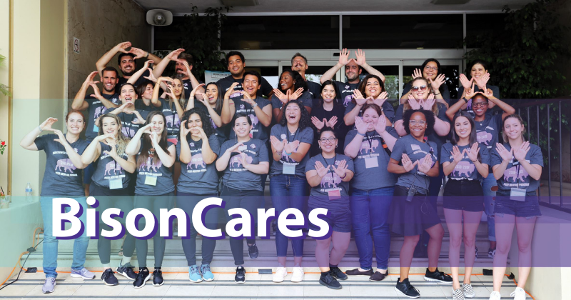 Image - Large Group of Southwestern Students holding up S and W - Bison Cares