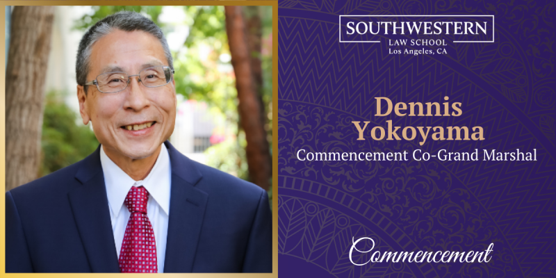 Professor Dennis Yokoyama headshot with text "Dennis Yokoyama Commencement Co-Grand Marshal" to the right