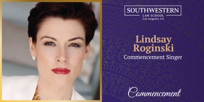 Lindsay Roginski headshot with text "Lindsay Roginski Commencement Singer" to the right