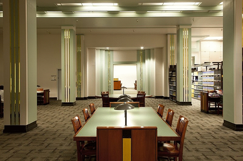 Rotating Pictures of Library Rooms and Students Studying