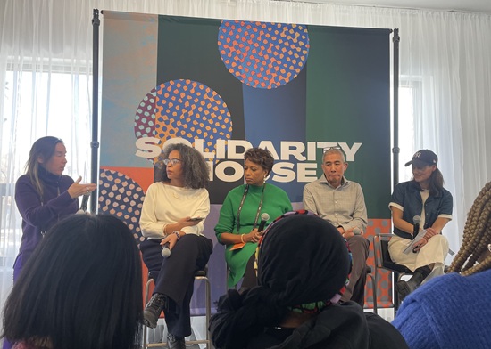 Orly Ravid speaking at a Solidarity House Panel at the Sundance Film Festival
