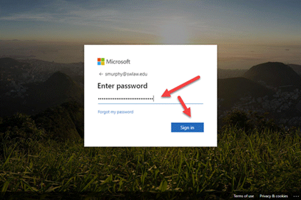 Microsoft login with password - arrows pointing to sign in