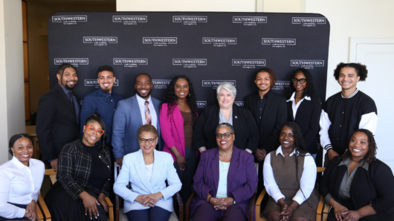Professor Gunning With Los Angeles Mayor Karen Bass, Dean Darby Dickerson, and members of Southwestern’s Black Law Students Association (BLSA) chapter, February 2024. 
