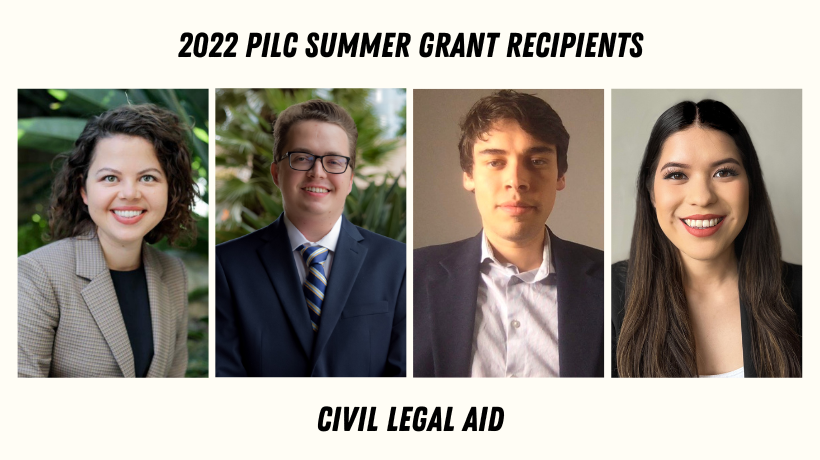 2022 PILC Grant Recipients working in Civil Legal Aid: Ariana De Los Reyes, Christopher Hanson, Herbert Martinez, and Bianca de la Vega