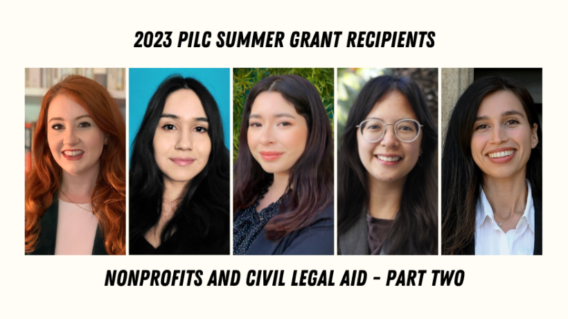 Meet our 2023 PILC Grant Recipients Working in Nonprofits and Civil Legal Aid – Part Two collage of five students