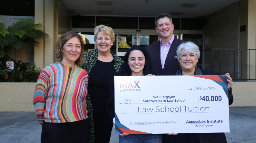 Sofi Sargsyan posing with large check with Dean Gharakhanian, Suzanne Kunz, Dean Darby, and Justin Zieman