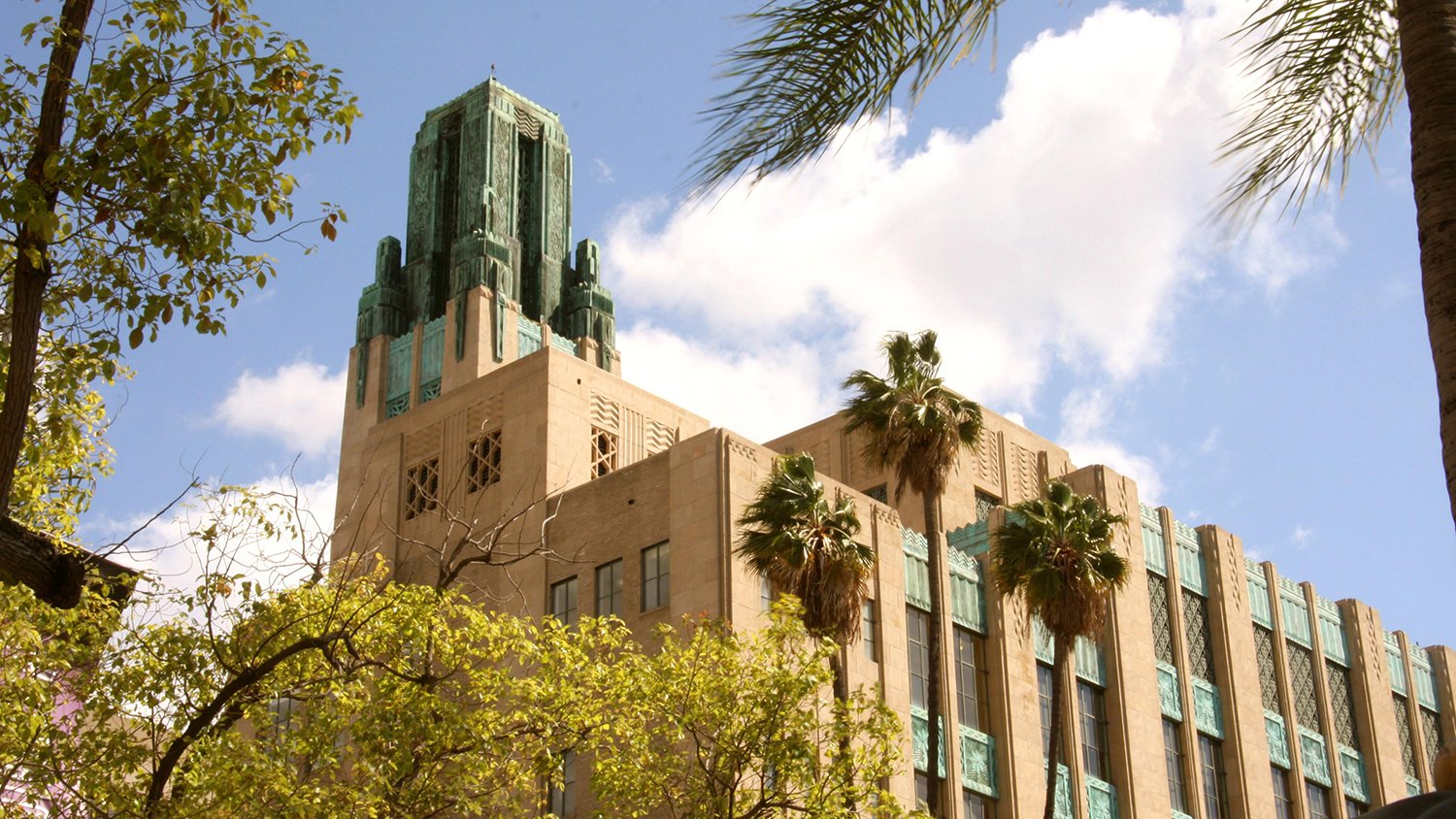 Bullocks Wilshire Building above the trees