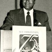In 1986, Mayor Bradley helps celebrate the 75th Anniversary of Southwestern's founding (1911)