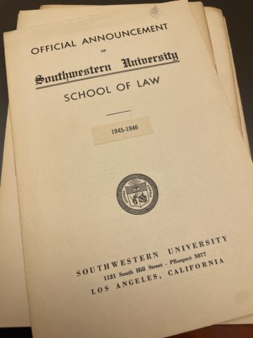 Document official announcement of Southwestern University School of Law from 1945-1946