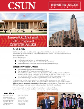 CSUN 3+3 B.A./J.D. Flyer for CSUN Students