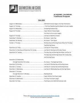 Academic Calendars Southwestern Law School spring 2021 csudh calendar