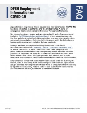 DFEH Employment Information on COVID-19