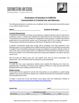 Image - Declaration of Intention Form for J.D. Concentration in Criminal Law and Advocacy