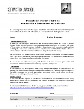 Image - Registration Form for J.D. Concentration in Entertainment and Media Law