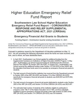 Higher Education Emergency Relief Fund CRRSAA Report Quarter Ending December 31, 2021