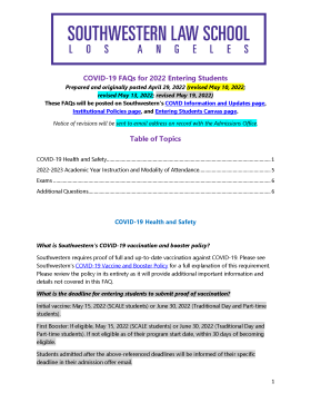 COVID-19 FAQs for 2022 Entering Students Front Page