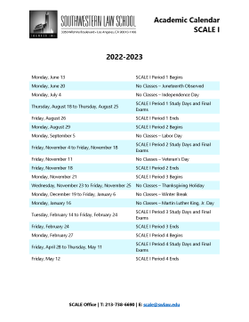 SCALE I 2022-2023 Academic Calendar Front page