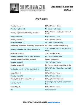 SCALE II 2022-2023 Academic Calendar Front Page