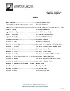 Fall 2022-23 Academic Calendar Front Page