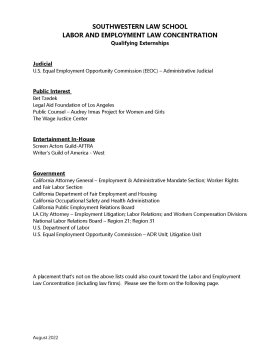 Externships for Labor and Employment Law J.D. Concentration Front Page