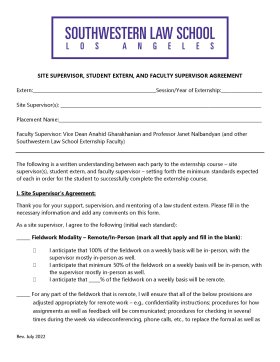 Southwestern Externship Agreement Front Page
