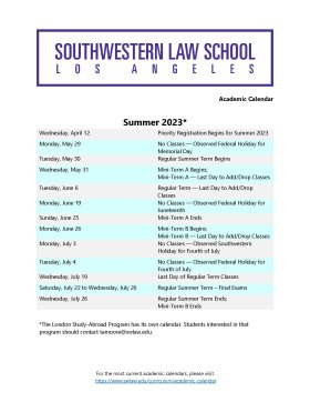 Academic Calendars Southwestern Law School Academic Calendars Southwestern Law School
