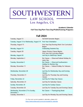 2024-25 Academic Calendar Fall 2024