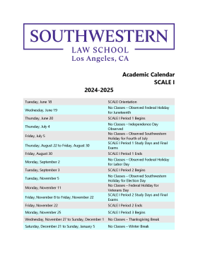 SCALE I 2024-2025 Academic Calendar