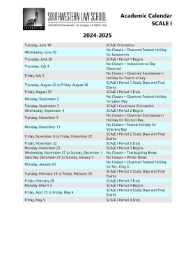 SCALE I 2024-2025 Academic Calendar