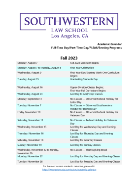 2023-24 Fall Academic Calendar Front Page