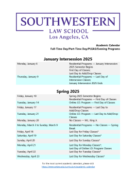 Academic Calendars Southwestern Law School