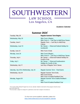Academic Calendars Southwestern Law School Academic Calendars Southwestern Law School