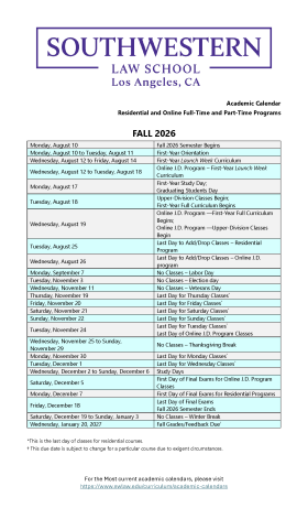 Fall 2026-27 Academic Calendar