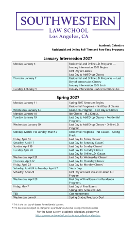 Intersession and Spring 2026-27 Academic Calendar