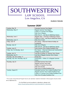 Summer 2026-27 Academic Calendar