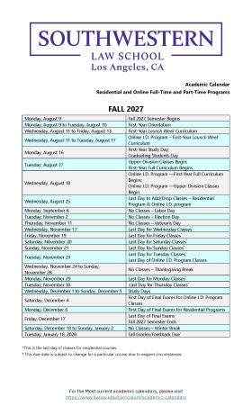 Fall 2027-28 Academic Calendar