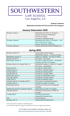 Intersession and Spring 2027-28 Academic Calendar