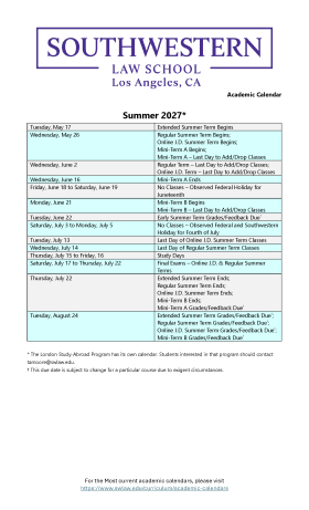 Summer 2027-28 Academic Calendar