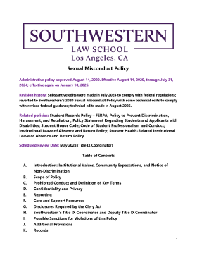 Sexual Misconduct Policy (Aug 2026) Front Page
