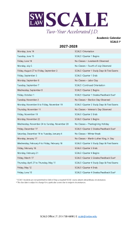 SCALE I 2027-2028 Academic Calendar