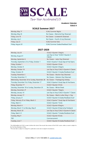 SCALE II 2027-2028 Academic Calendar