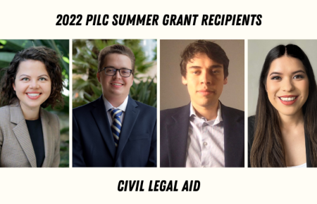 2022 PILC Grant Recipients working in Civil Legal Aid: Ariana De Los Reyes, Christopher Hanson, Herbert Martinez, and Bianca de la Vega