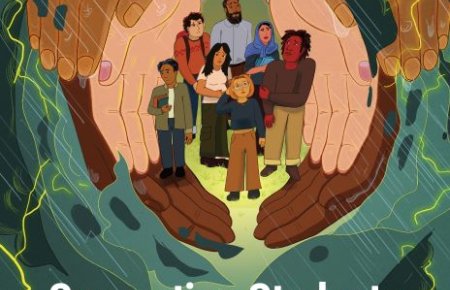 Illustration of three pairs of hands cupping a group of students in the center. "Supporting Students in Turbulent Times: Strategies to meet today's challenges"