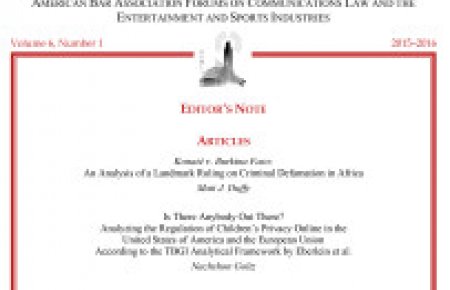 Journal of International Media & Entertainment Law issue cover